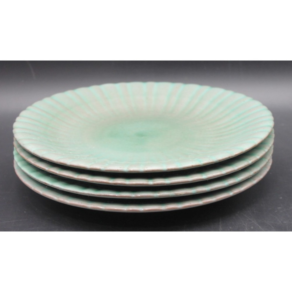 Vintage Frederic & Lunning New York Pottery Plates Aqua Green Set of 4 8.25"